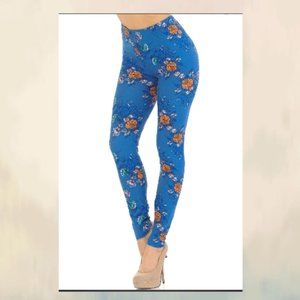 DENIM BLUE FLORAL ROSE SOFT LEGGINGS L028